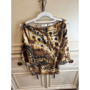 Neiman Marcus 100% Cashmere‎ Butterfly Print Shirt Baggy Sleeves XS Soft